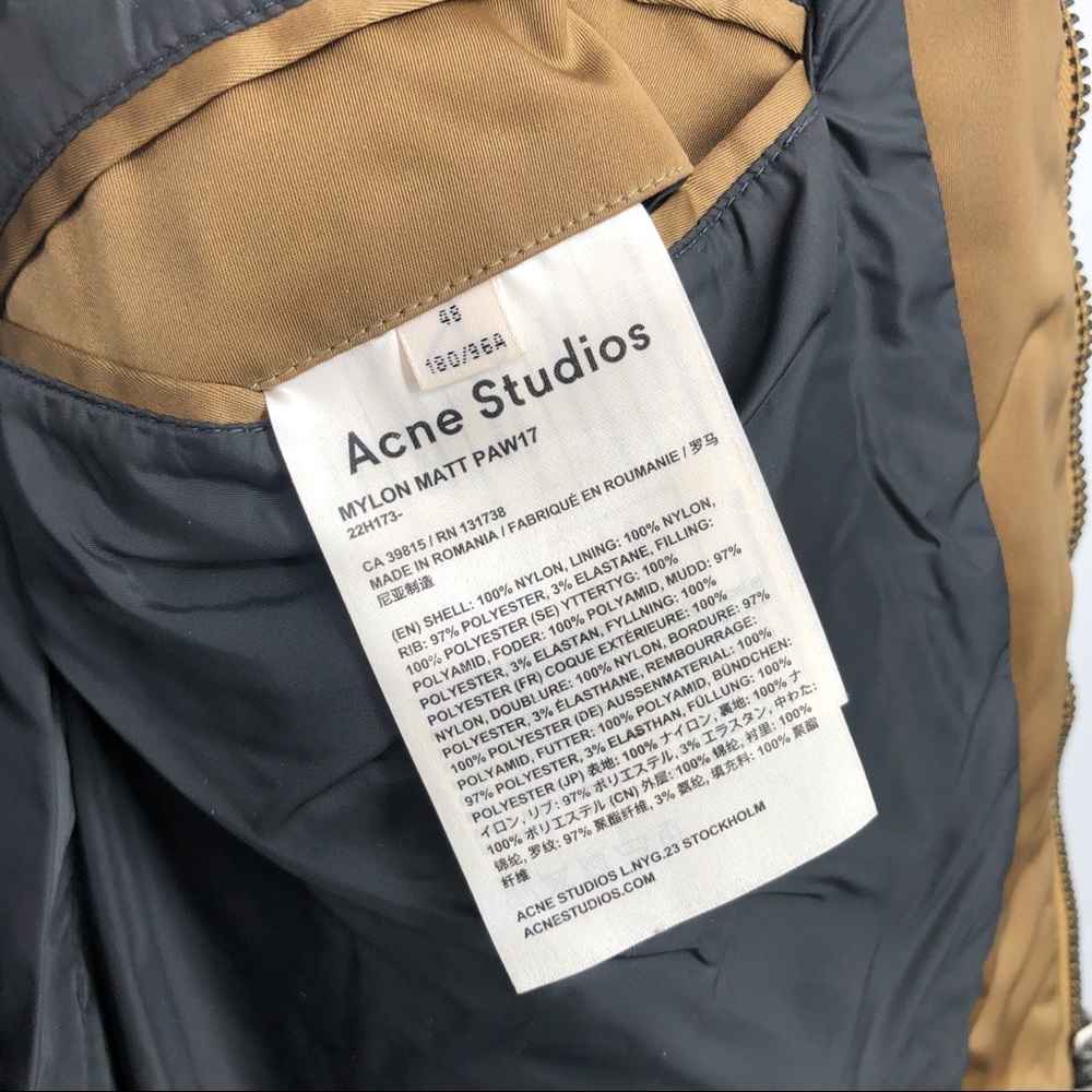 Acne Studios Men Mylon Matt Satin Bomber Jacket MA-1 Zip Up Brown Tan Size 48 - Picture 10 of 11